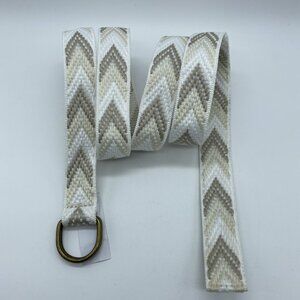 White Gray Tan Woven Aztec D Ring Belt Women's Size 14 End to End 48"